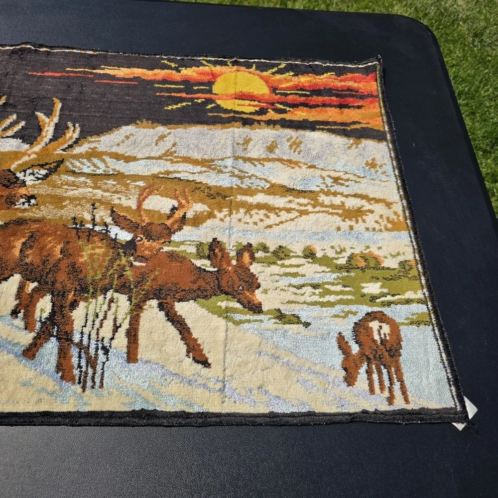 Tapestry Deer Stag woodland Vtg 60s velvet Wall Hanging Belgium Cottagecore